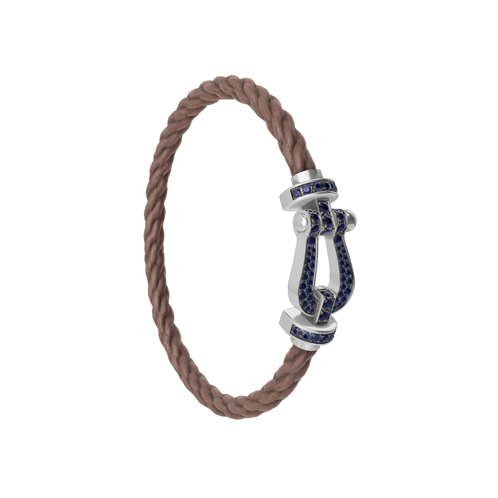 FRED FORCE 10 BRACELET Stainless steel and gold plating WHITE GOLD AND BLUE SAPPHIRES LARGE MODEL