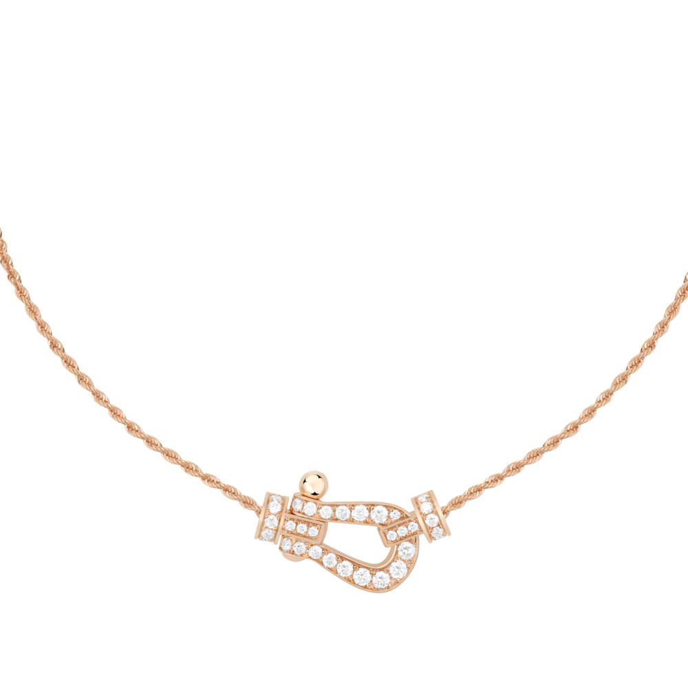 FRED FORCE 10 NECKLACE Stainless steel and gold plating PINK GOLD AND DIAMONDS MEDIUM MODEL