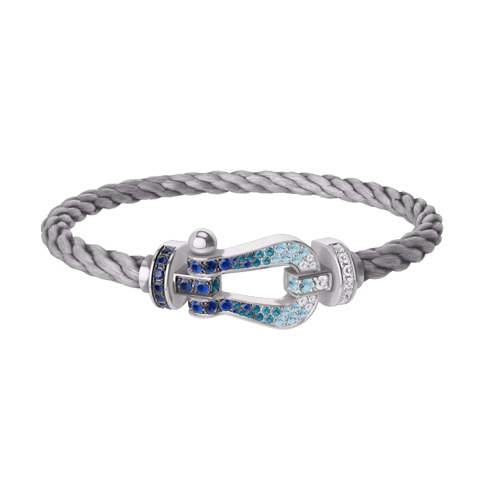 FRED FORCE 10 BRACELET LARGE MODEL Stainless steel and gold plating WHITE GOLD DIAMOND PAVED AND COLORED STONES
