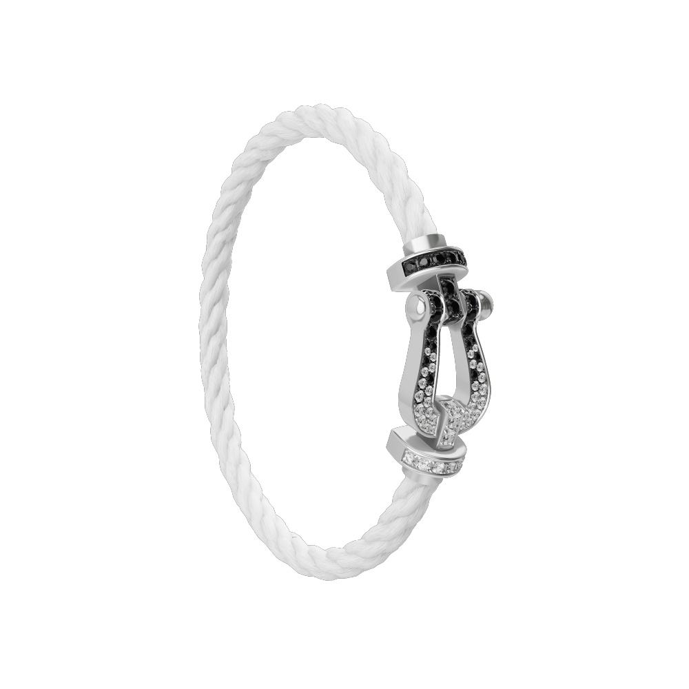 FRED FORCE 10 BRACELET Stainless steel and gold plating WHITE GOLD AND BLACK AND WHITE DIAMONDS LARGE MODEL