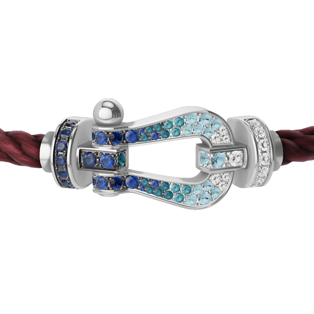 FRED FORCE 10 BRACELET LARGE MODEL Stainless steel and gold plating WHITE GOLD DIAMOND PAVED AND COLORED STONES
