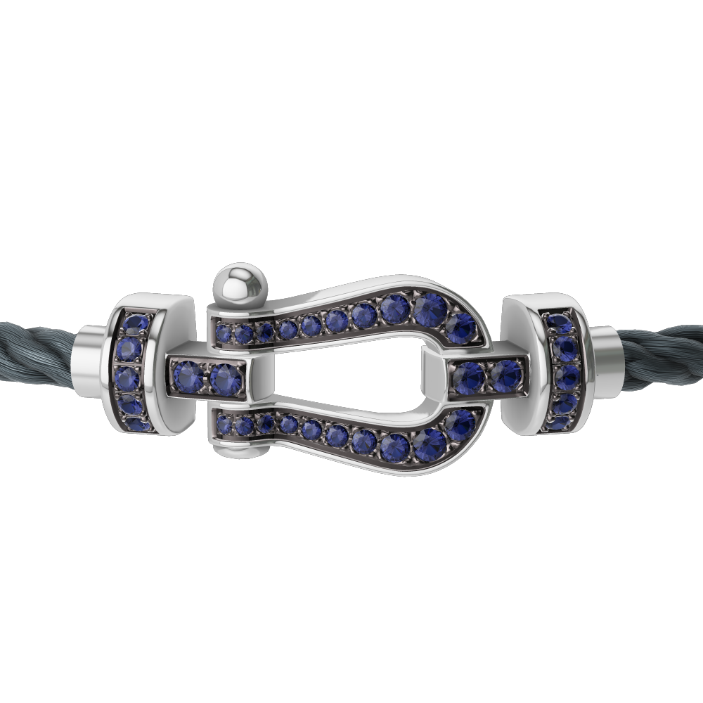 FRED FORCE 10 BRACELET Stainless steel and gold plating WHITE GOLD AND BLUE SAPPHIRES MEDIUM MODEL