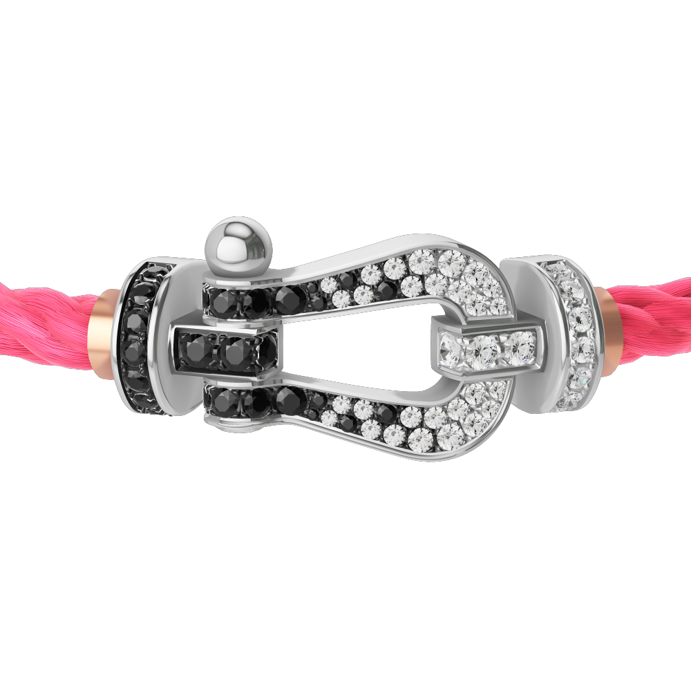 FRED FORCE 10 BRACELET Stainless steel and gold plating WHITE GOLD AND BLACK AND WHITE DIAMONDS LARGE MODEL