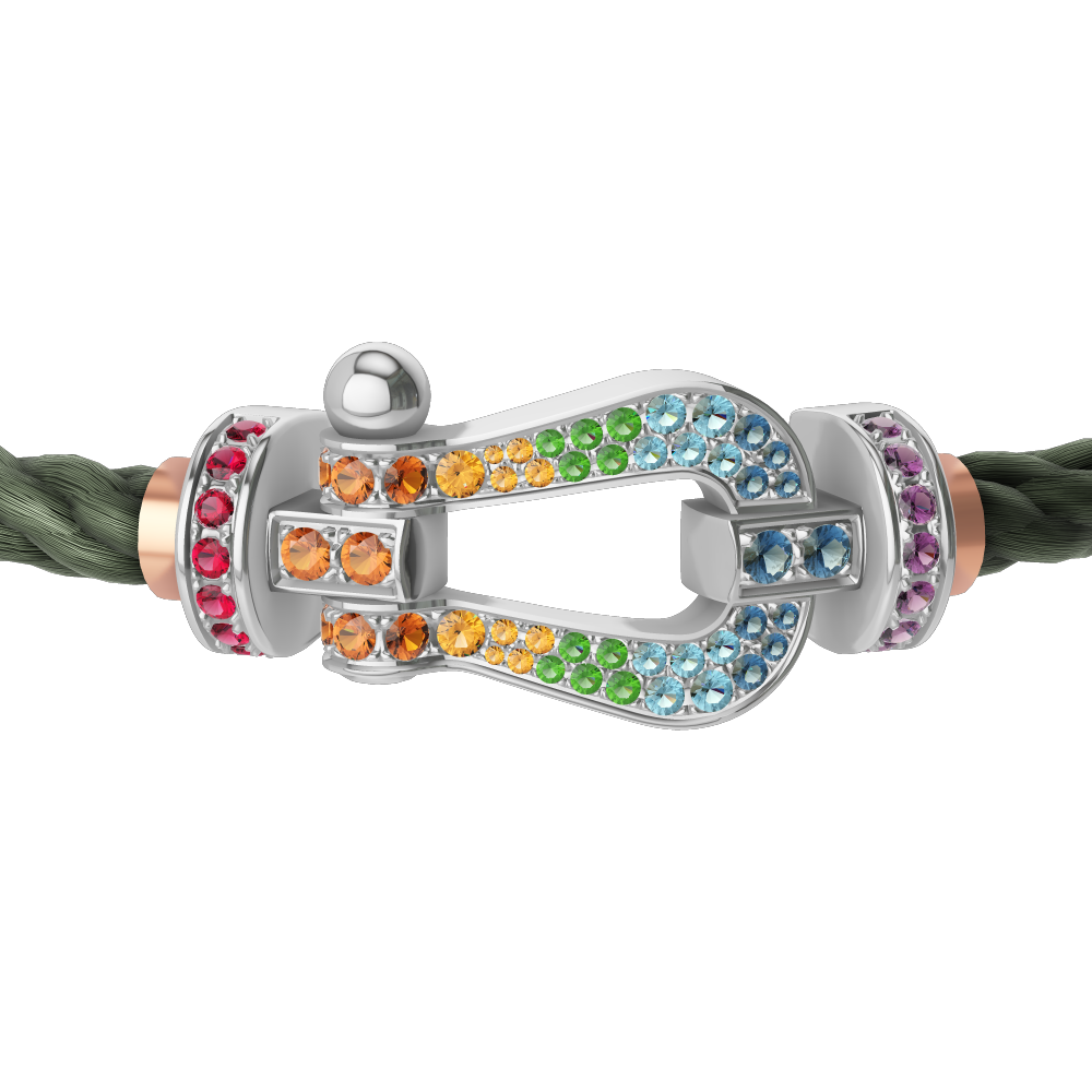 FRED FORCE 10 BRACELET Stainless steel and gold plating WHITE GOLD AND COLORED STONES LARGE MODEL