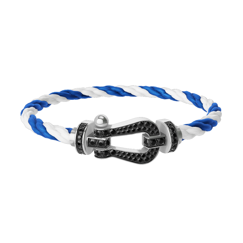 FRED FORCE 10 BRACELET Stainless steel and gold plating WHITE GOLD AND BLACK DIAMONDS LARGE MODEL