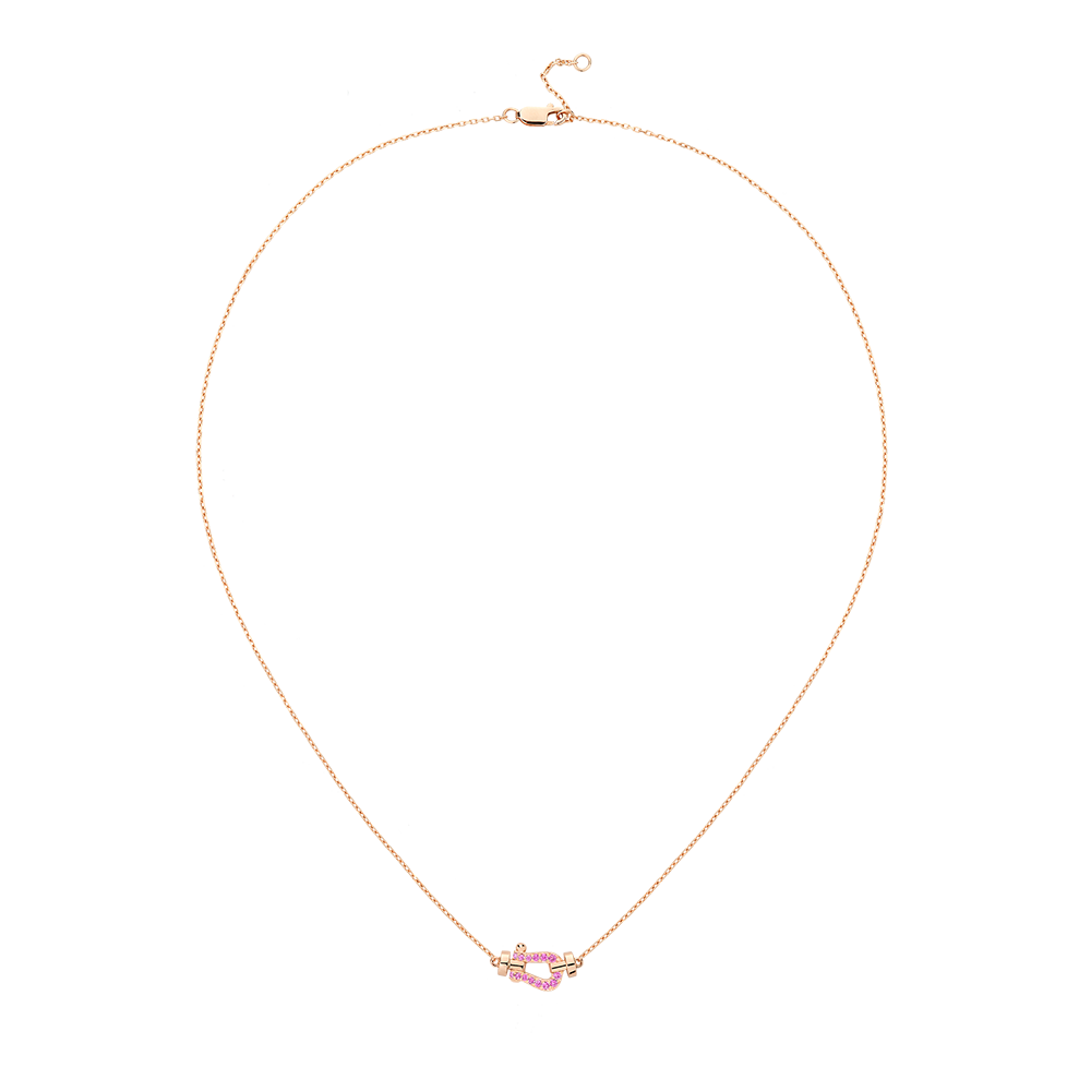 FRED FORCE 10 NECKLACE SMALL MODEL Stainless steel and gold plating PINK GOLD PINK SAPPHIRES HALF PAVED