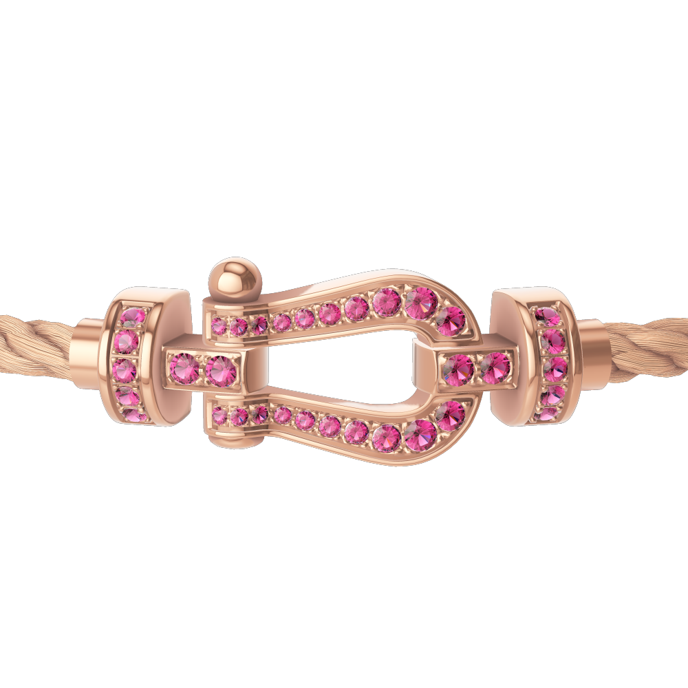 FRED FORCE 10 BRACELET Stainless steel and gold plating PINK GOLD AND PINK SAPPHIRES MEDIUM MODEL