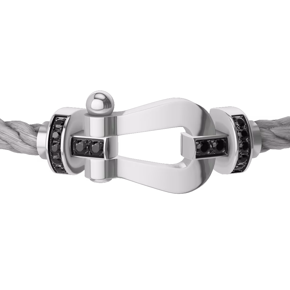 FRED FORCE 10 BRACELET Stainless steel and gold plating WHITE GOLD AND BLACK DIAMONDS LARGE MODEL