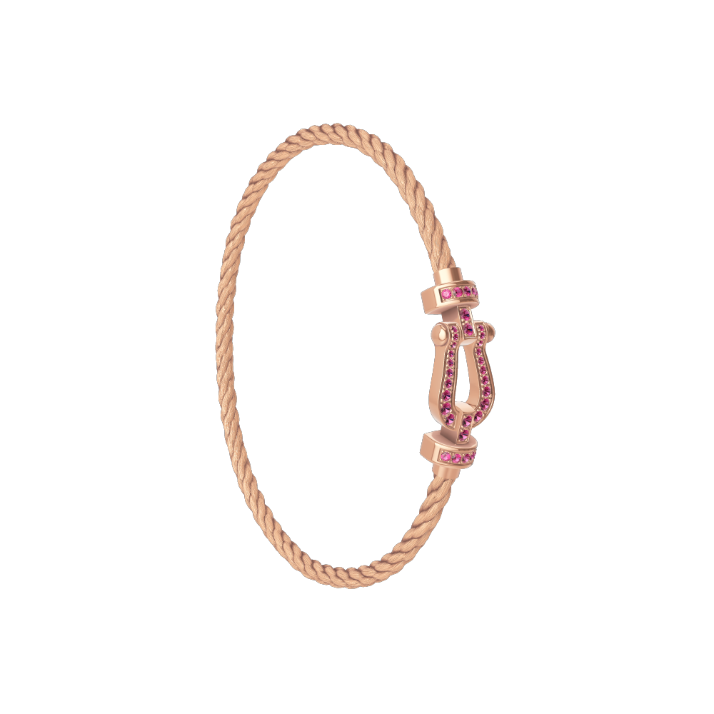 FRED FORCE 10 BRACELET Stainless steel and gold plating PINK GOLD AND PINK SAPPHIRES MEDIUM MODEL