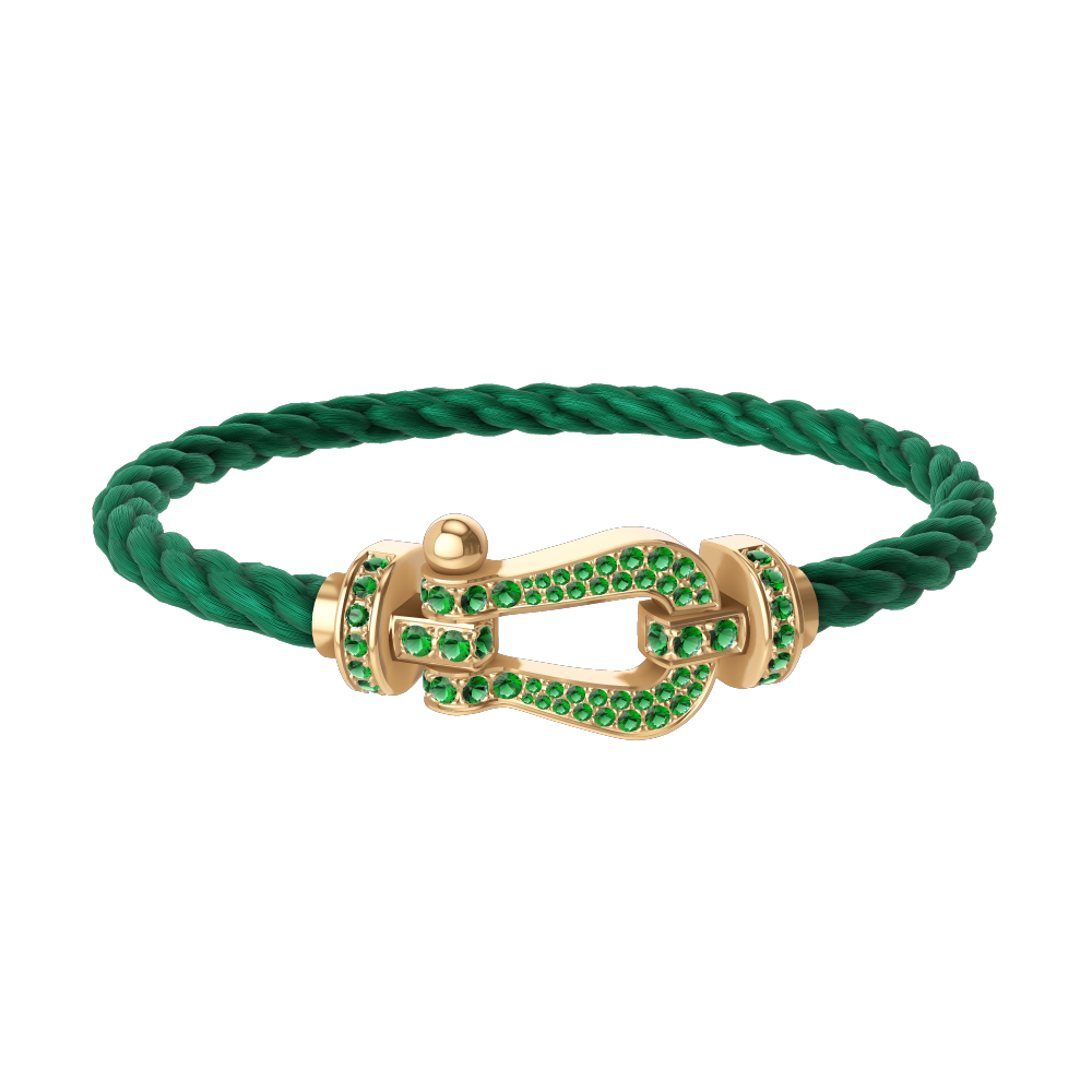 FRED FORCE 10 BRACELET Stainless steel and gold plating YELLOW GOLD AND EMERALDS LARGE MODEL
