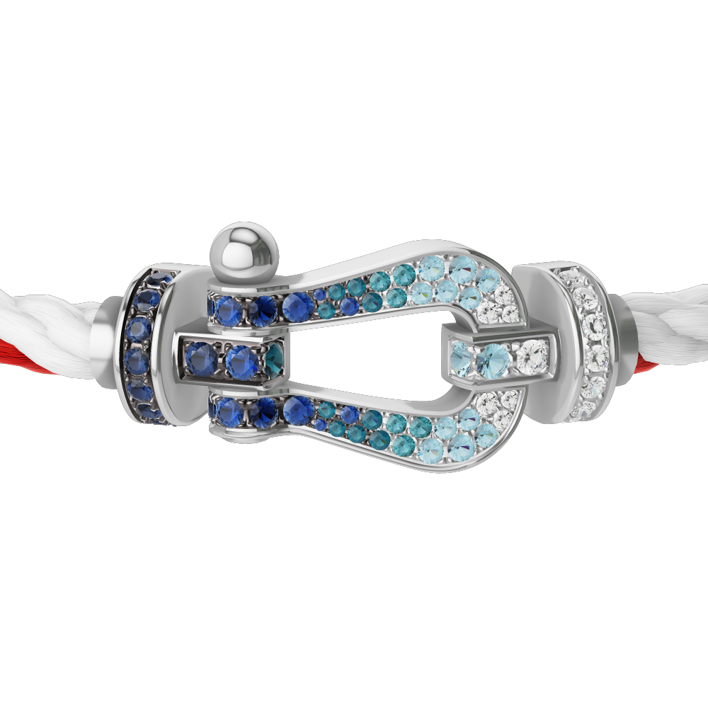 FRED FORCE 10 BRACELET LARGE MODEL Stainless steel and gold plating WHITE GOLD DIAMOND PAVED AND COLORED STONES