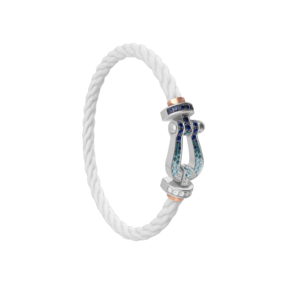 FRED FORCE 10 BRACELET LARGE MODEL Stainless steel and gold plating WHITE GOLD DIAMOND PAVED AND COLORED STONES