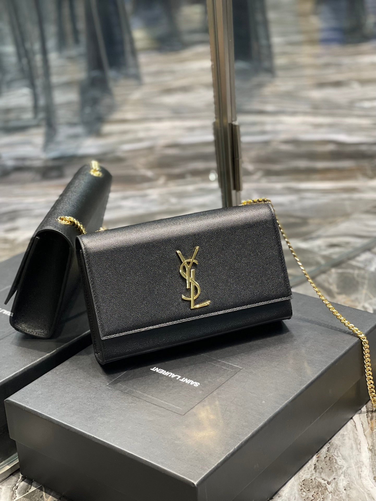 YSL Kate Medium In Grain Poudre embossed Leather Bag