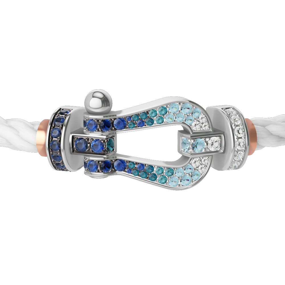 FRED FORCE 10 BRACELET LARGE MODEL Stainless steel and gold plating WHITE GOLD DIAMOND PAVED AND COLORED STONES