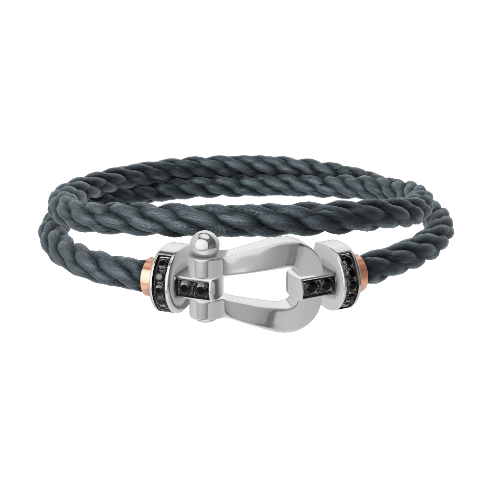 FRED FORCE 10 BRACELET Stainless steel and gold plating WHITE GOLD AND BLACK DIAMONDS LARGE MODEL