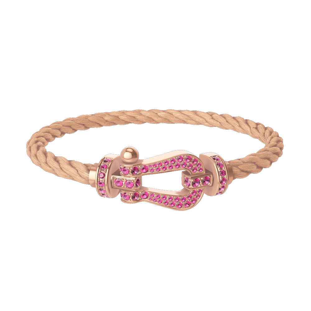 FRED FORCE 10 BRACELET Stainless steel and gold plating PINK GOLD AND PINK SAPPHIRES LARGE MODEL