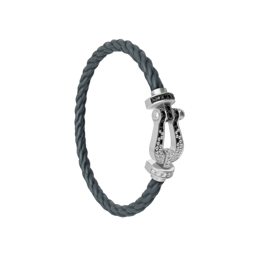 FRED FORCE 10 BRACELET Stainless steel and gold plating WHITE GOLD AND BLACK AND WHITE DIAMONDS LARGE MODEL