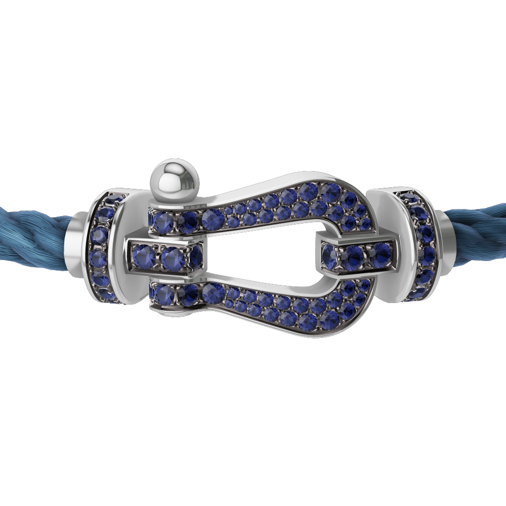 FRED FORCE 10 BRACELET Stainless steel and gold plating WHITE GOLD AND BLUE SAPPHIRES LARGE MODEL