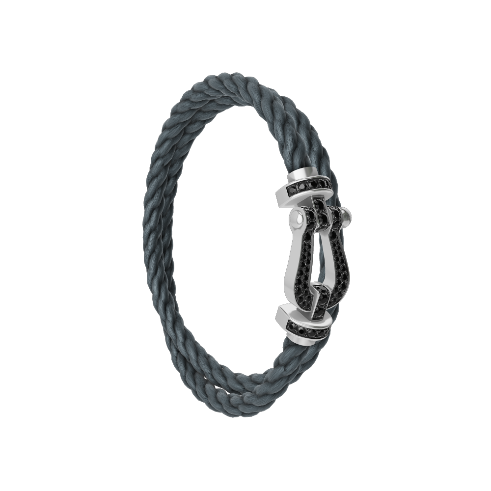 FRED FORCE 10 BRACELET Stainless steel and gold plating WHITE GOLD AND BLACK DIAMONDS LARGE MODEL