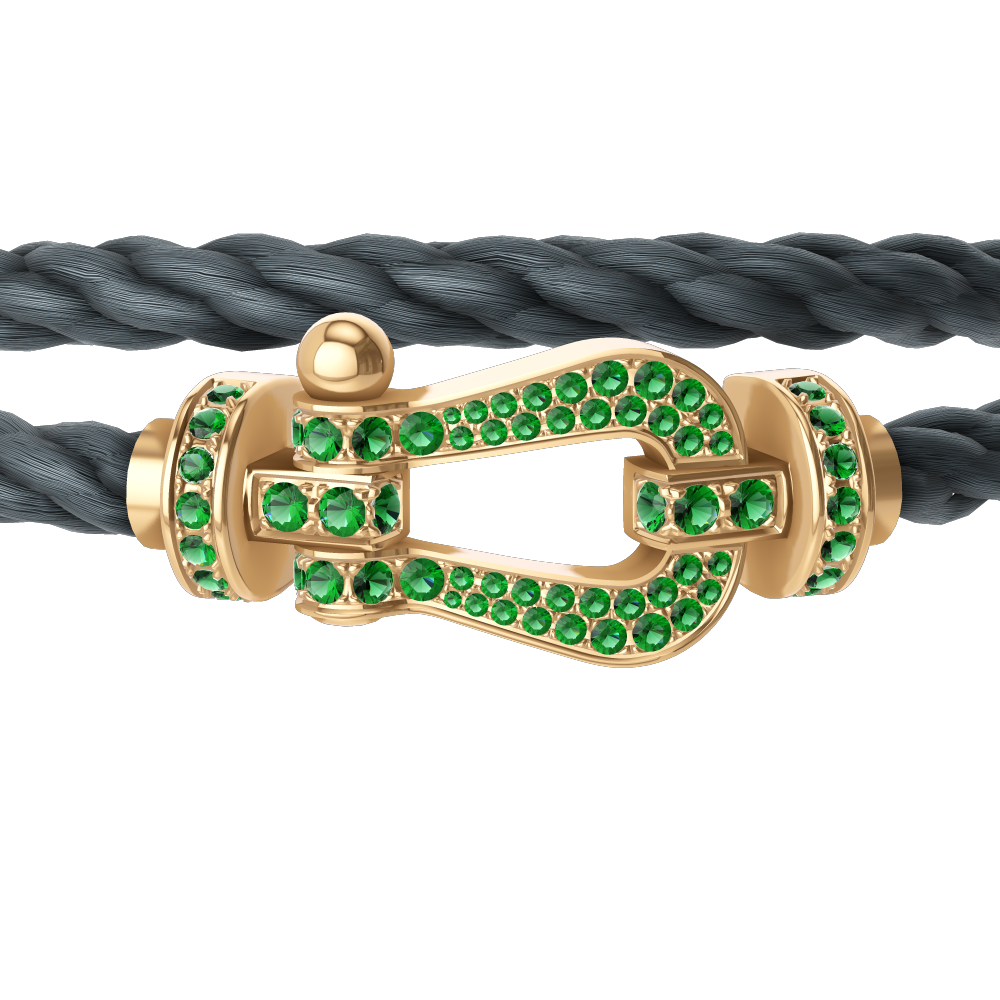 FRED FORCE 10 BRACELET Stainless steel and gold plating YELLOW GOLD AND EMERALDS LARGE MODEL
