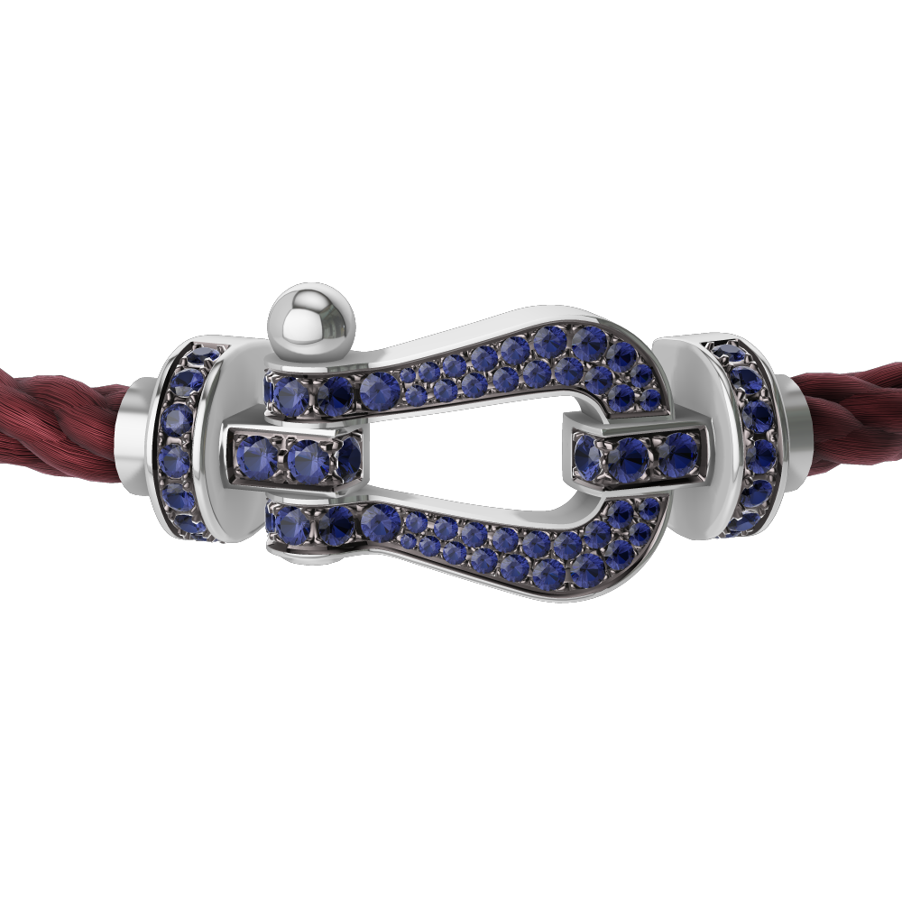 FRED FORCE 10 BRACELET Stainless steel and gold plating WHITE GOLD AND BLUE SAPPHIRES LARGE MODEL