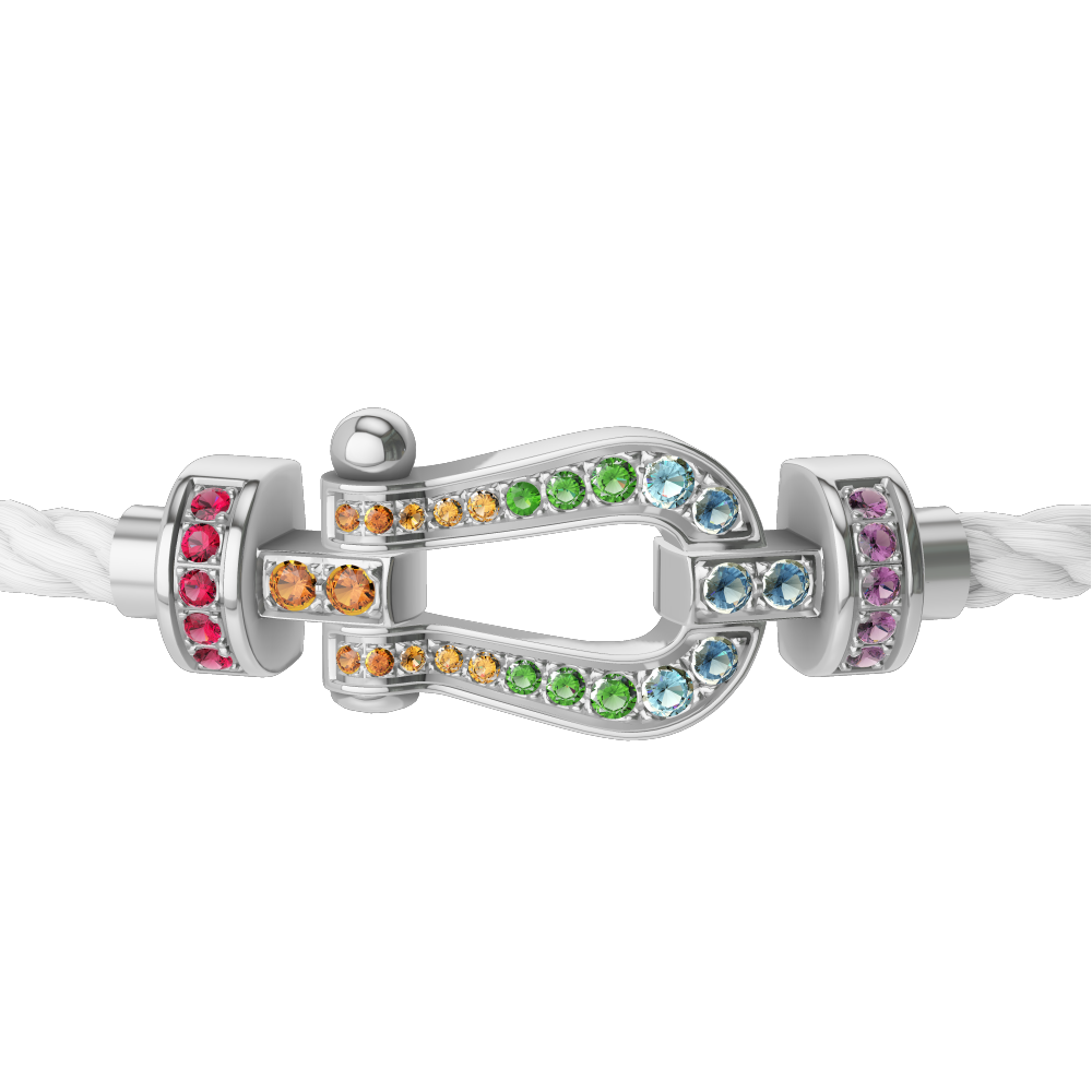 FRED FORCE 10 BRACELET MEDIUM MODEL IN Stainless steel and gold plating WHITE GOLD AND COLOURED STONES
