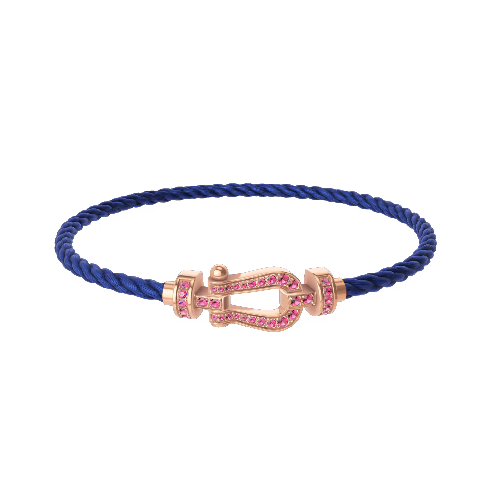 FRED FORCE 10 BRACELET Stainless steel and gold plating PINK GOLD AND PINK SAPPHIRES MEDIUM MODEL