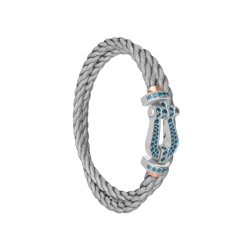 FRED FORCE 10 BRACELET LARGE MODEL Stainless steel and gold plating WHITE GOLD BLUE TOPAZ PAVED