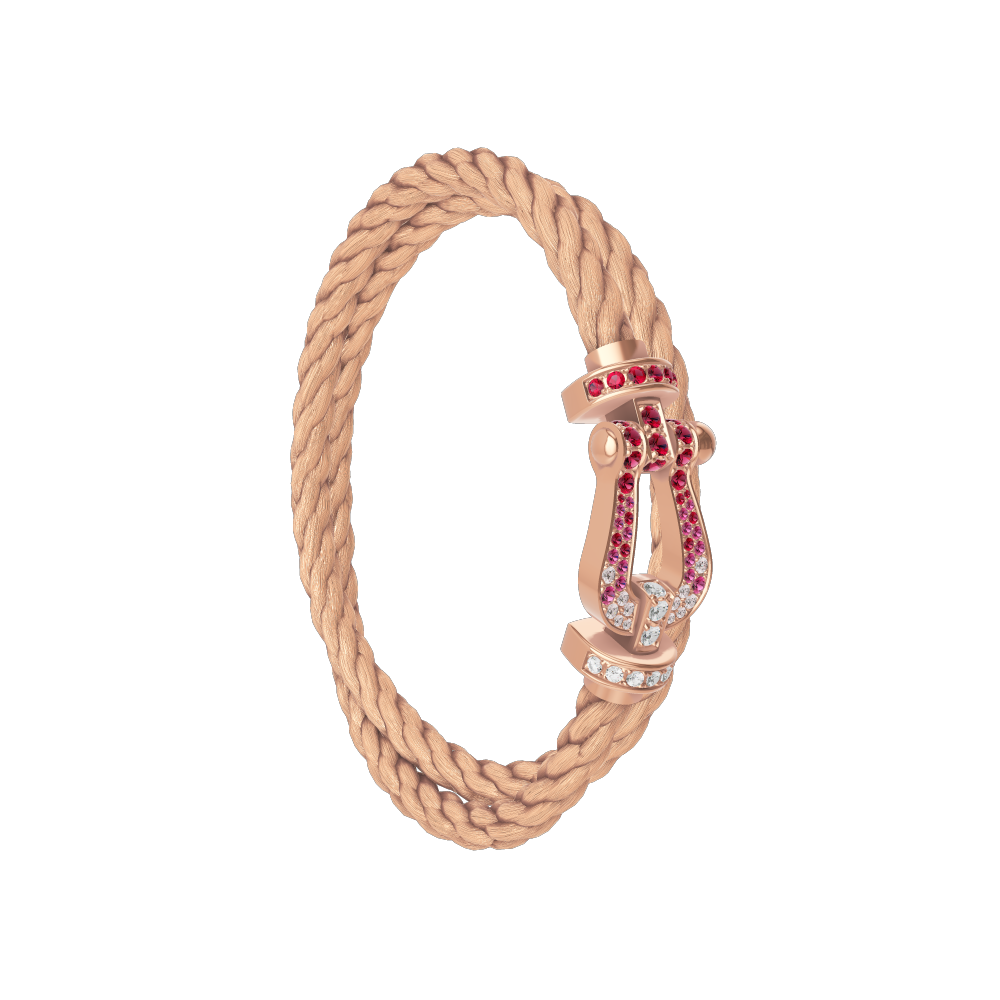 FRED FORCE 10 BRACELET Stainless steel and gold plating PINK GOLD AND SAPPHIRE, RUBIES, DIAMONDS LARGE MODEL