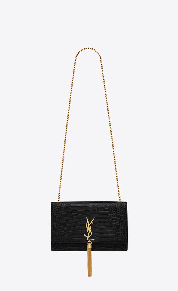 KATE MEDIUM TASSEL IN CROCODILE-EMBOSSED LEATHER