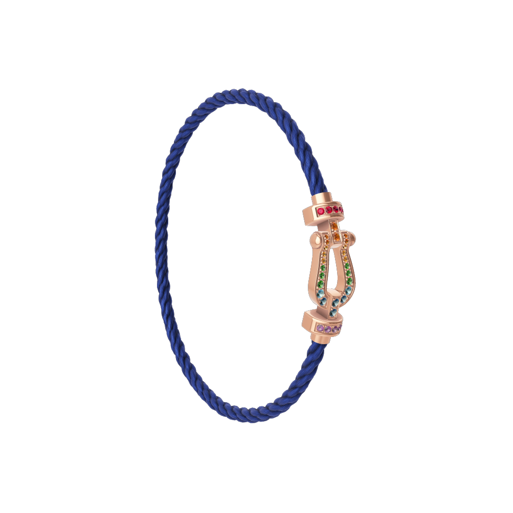 FRED FORCE 10 BRACELET Stainless steel and gold plating PINK GOLD AND COLORED STONES MEDIUM MODEL