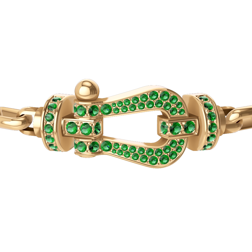 FRED FORCE 10 BRACELET Stainless steel and gold plating YELLOW GOLD AND EMERALDS LARGE MODEL