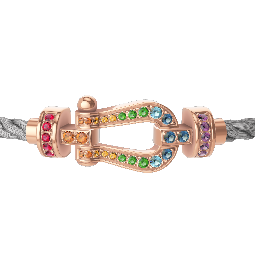 FRED FORCE 10 BRACELET Stainless steel and gold plating PINK GOLD AND COLORED STONES MEDIUM MODEL