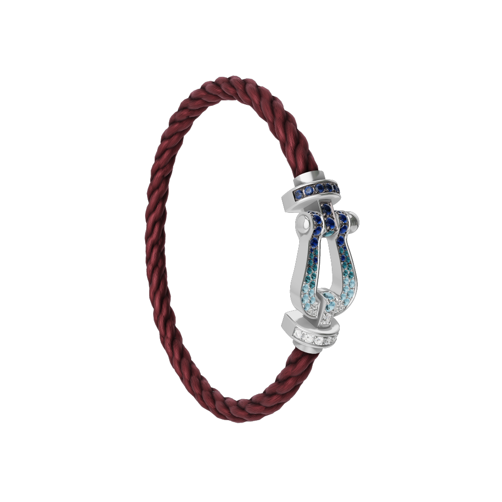 FRED FORCE 10 BRACELET LARGE MODEL Stainless steel and gold plating WHITE GOLD DIAMOND PAVED AND COLORED STONES