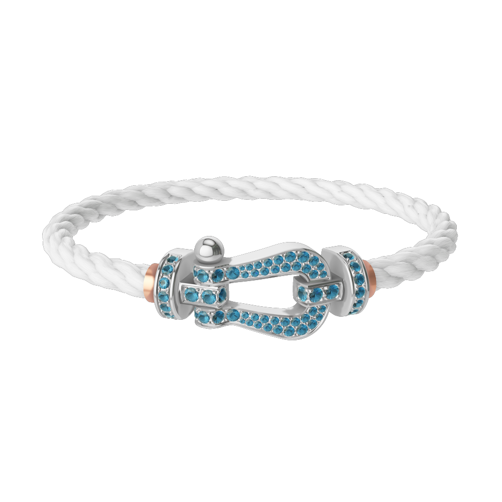 FRED FORCE 10 BRACELET LARGE MODEL Stainless steel and gold plating WHITE GOLD BLUE TOPAZ PAVED