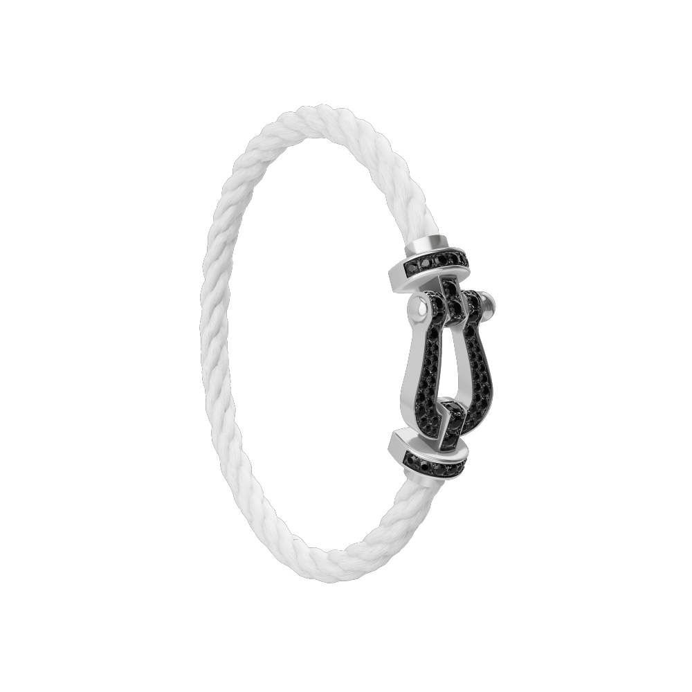 FRED FORCE 10 BRACELET Stainless steel and gold plating WHITE GOLD AND BLACK DIAMONDS LARGE MODEL