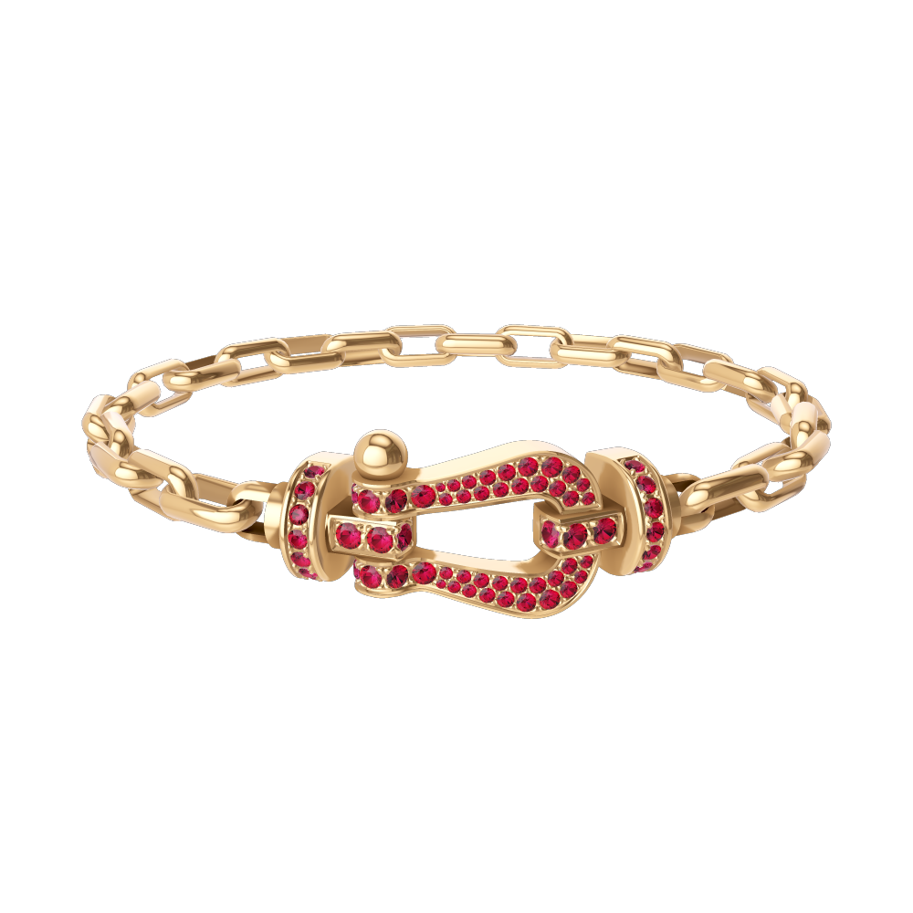 FRED FORCE 10 BRACELET Stainless steel and gold plating YELLOW GOLD AND RUBIS LARGE MODEL