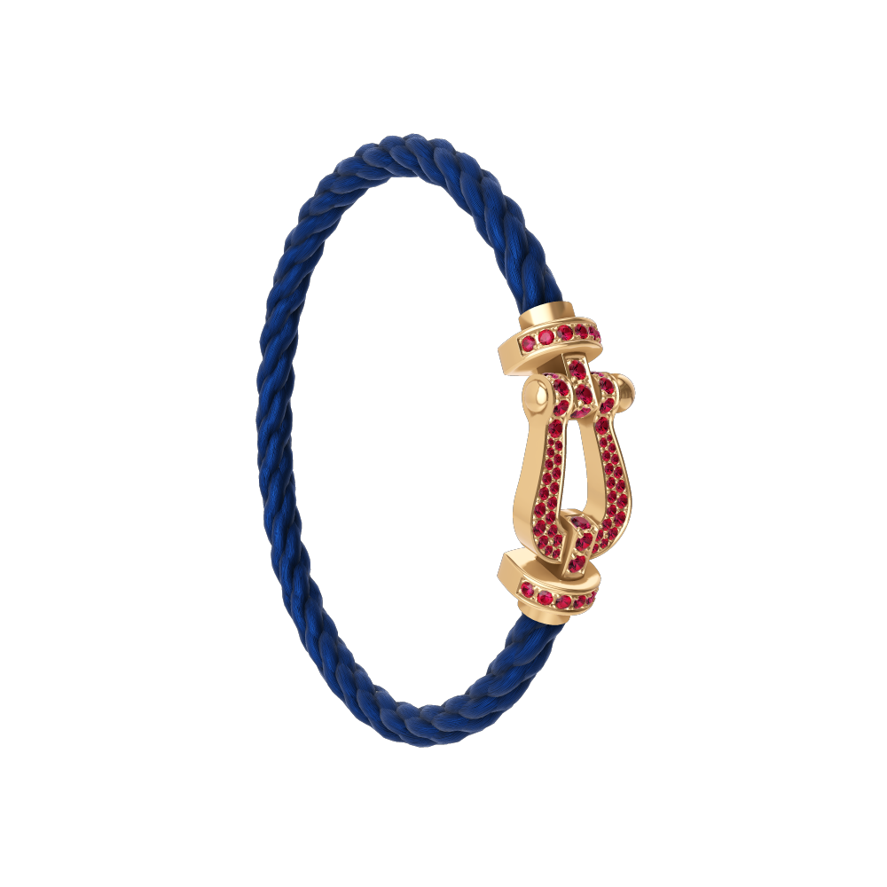 FRED FORCE 10 BRACELET Stainless steel and gold plating YELLOW GOLD AND RUBIS LARGE MODEL