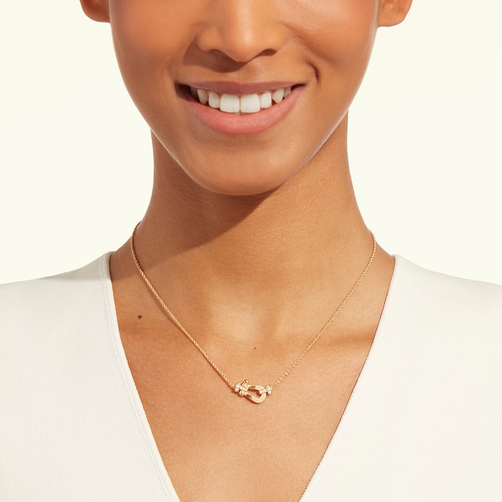 FRED FORCE 10 NECKLACE Stainless steel and gold plating YELLOW GOLD AND DIAMONDS MEDIUM MODEL