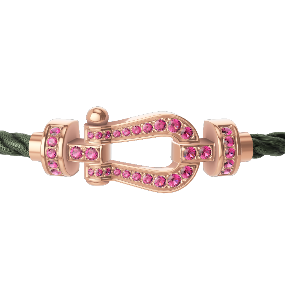 FRED FORCE 10 BRACELET Stainless steel and gold plating PINK GOLD AND PINK SAPPHIRES MEDIUM MODEL