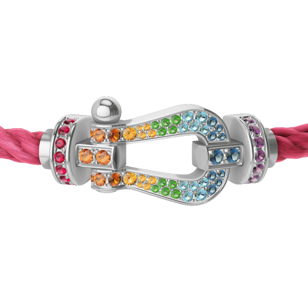 FRED FORCE 10 BRACELET Stainless steel and gold plating WHITE GOLD AND COLORED STONES LARGE MODEL