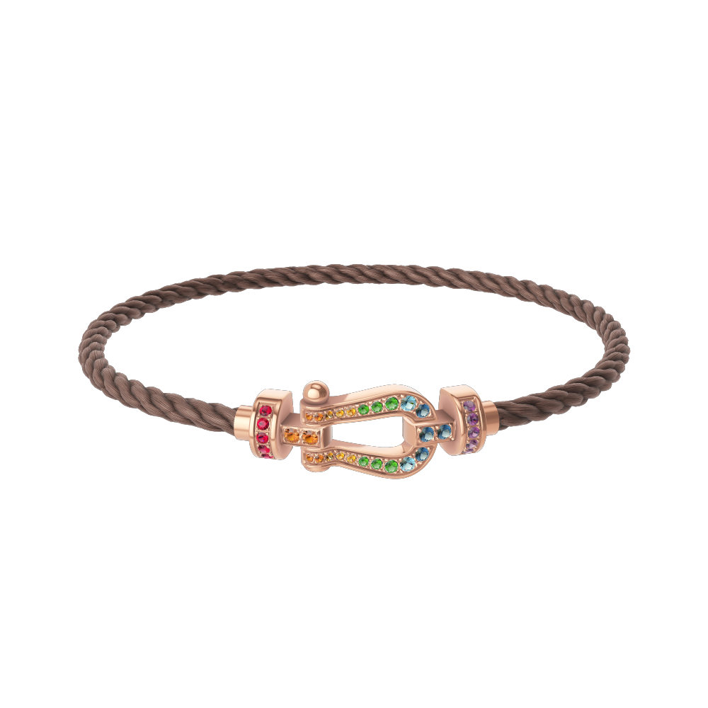 FRED FORCE 10 BRACELET Stainless steel and gold plating PINK GOLD AND COLORED STONES MEDIUM MODEL