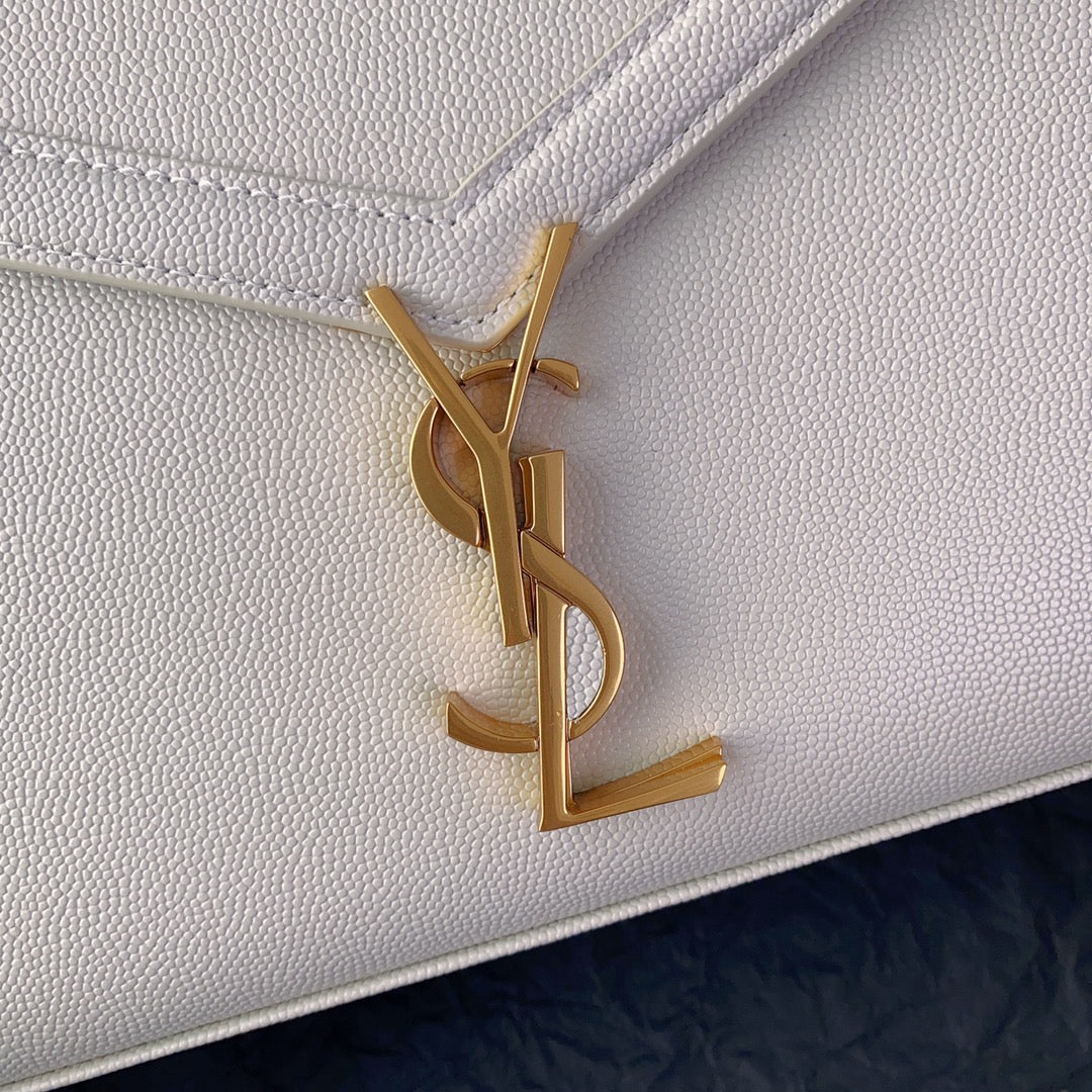 YSL Cassandra Medium Top Handle Bag in Grain Poudre Embossed Leather