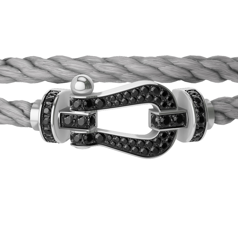 FRED FORCE 10 BRACELET Stainless steel and gold plating WHITE GOLD AND BLACK DIAMONDS LARGE MODEL