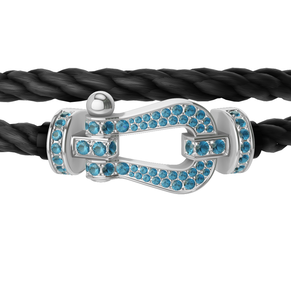 FRED FORCE 10 BRACELET LARGE MODEL Stainless steel and gold plating WHITE GOLD BLUE TOPAZ PAVED