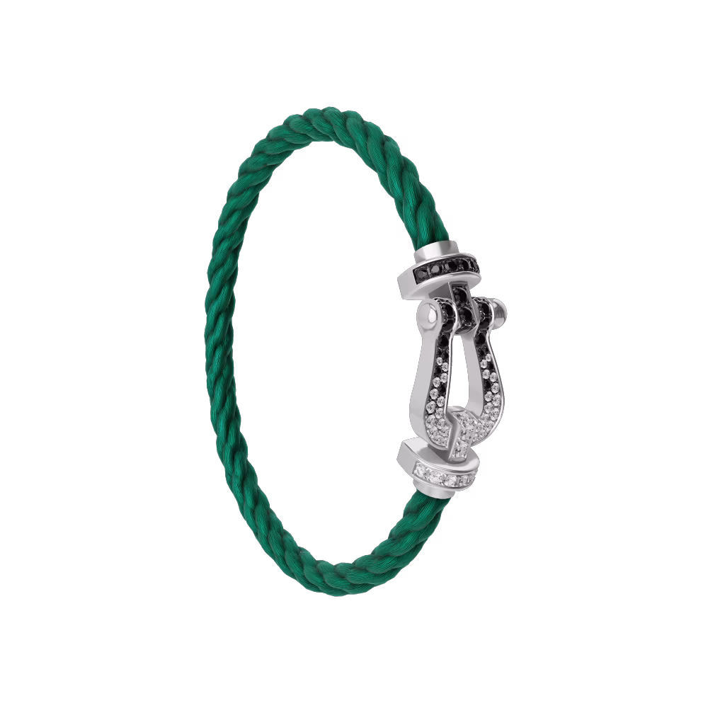 FRED FORCE 10 BRACELET Stainless steel and gold plating WHITE GOLD AND BLACK AND WHITE DIAMONDS LARGE MODEL