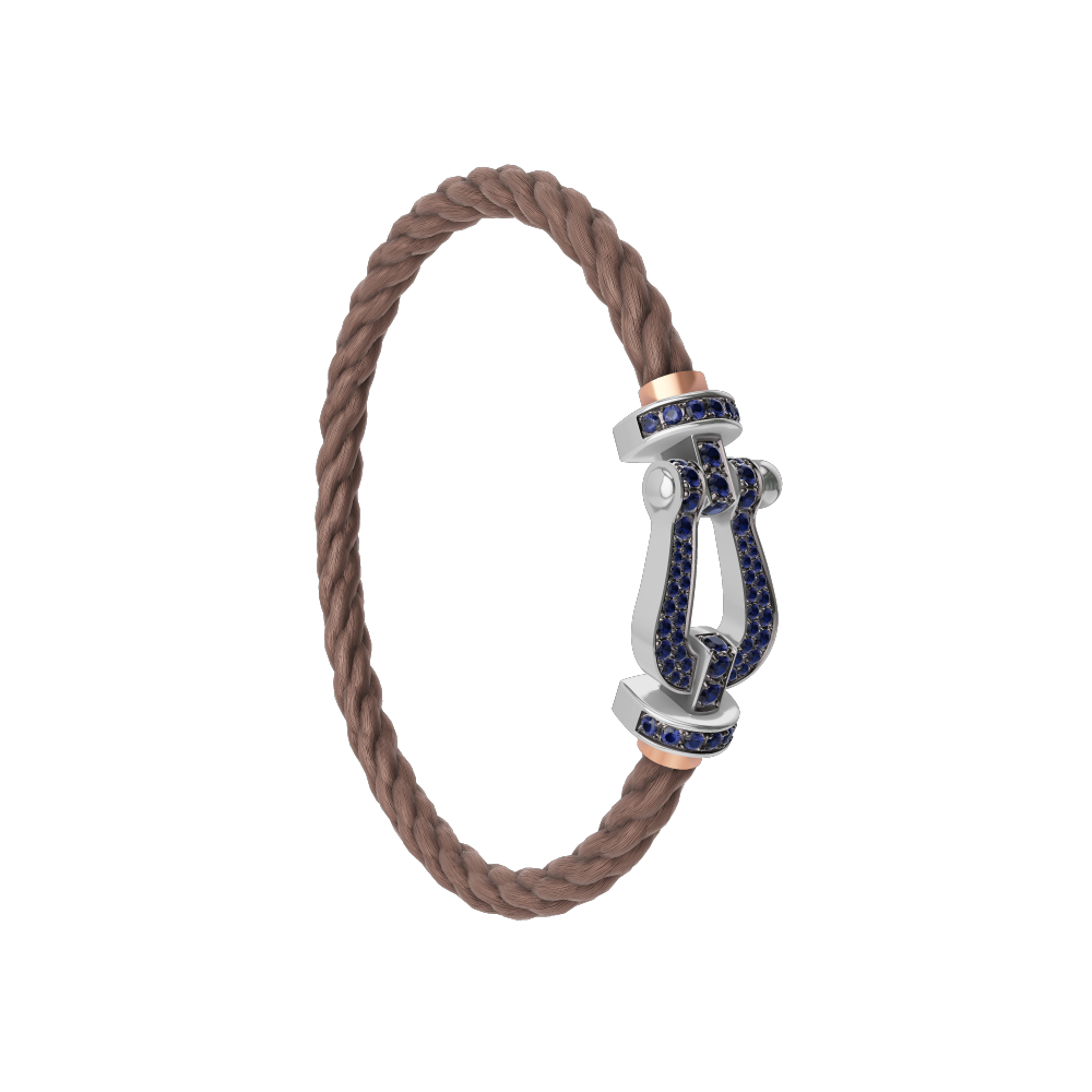 FRED FORCE 10 BRACELET Stainless steel and gold plating WHITE GOLD AND BLUE SAPPHIRES LARGE MODEL