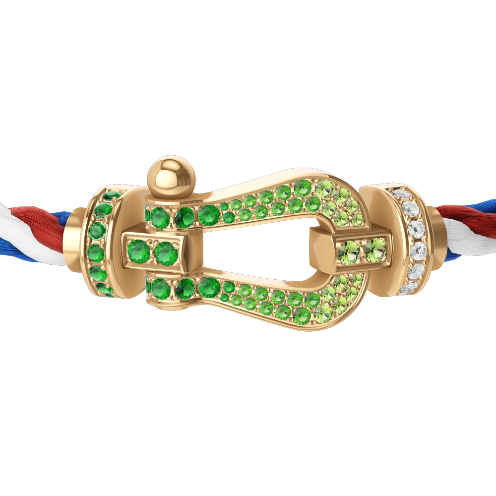 FRED FORCE 10 BRACELET Stainless steel and gold plating YELLOW GOLD AND COLORED STONES LARGE MODEL