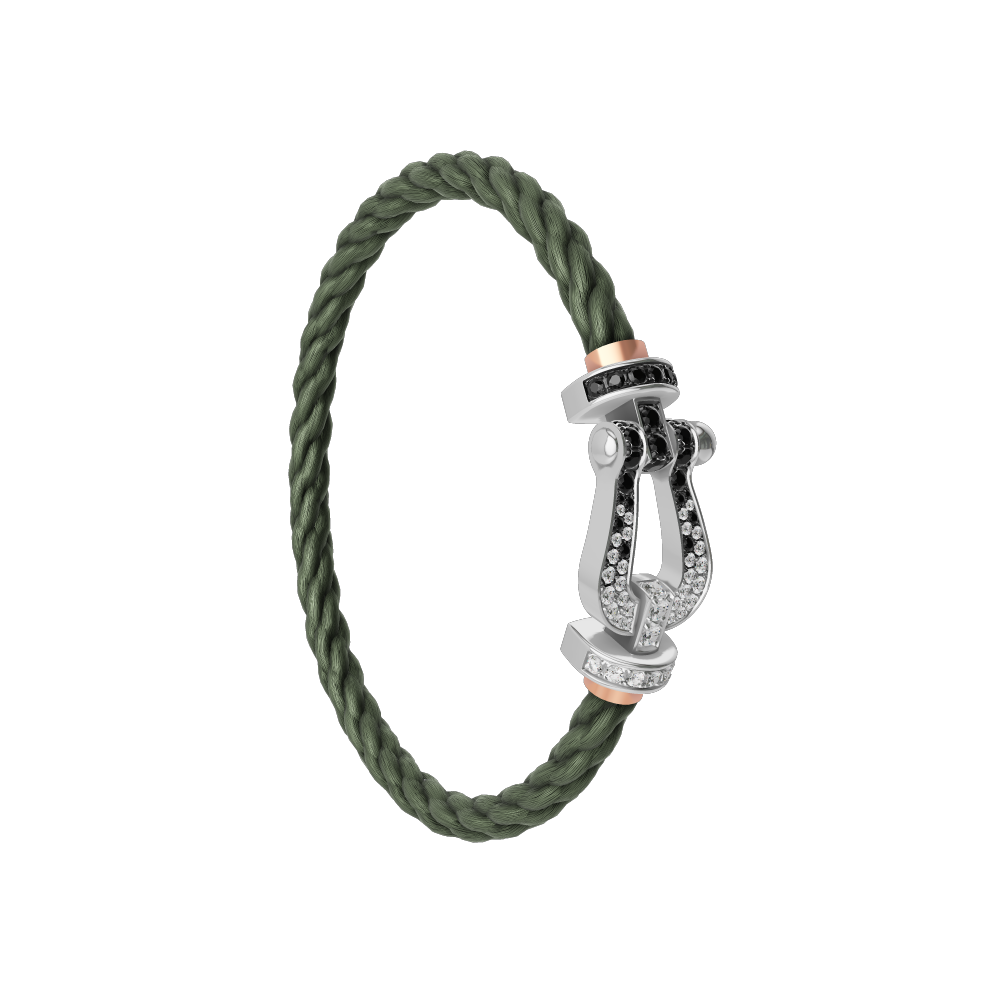 FRED FORCE 10 BRACELET Stainless steel and gold plating WHITE GOLD AND BLACK AND WHITE DIAMONDS LARGE MODEL