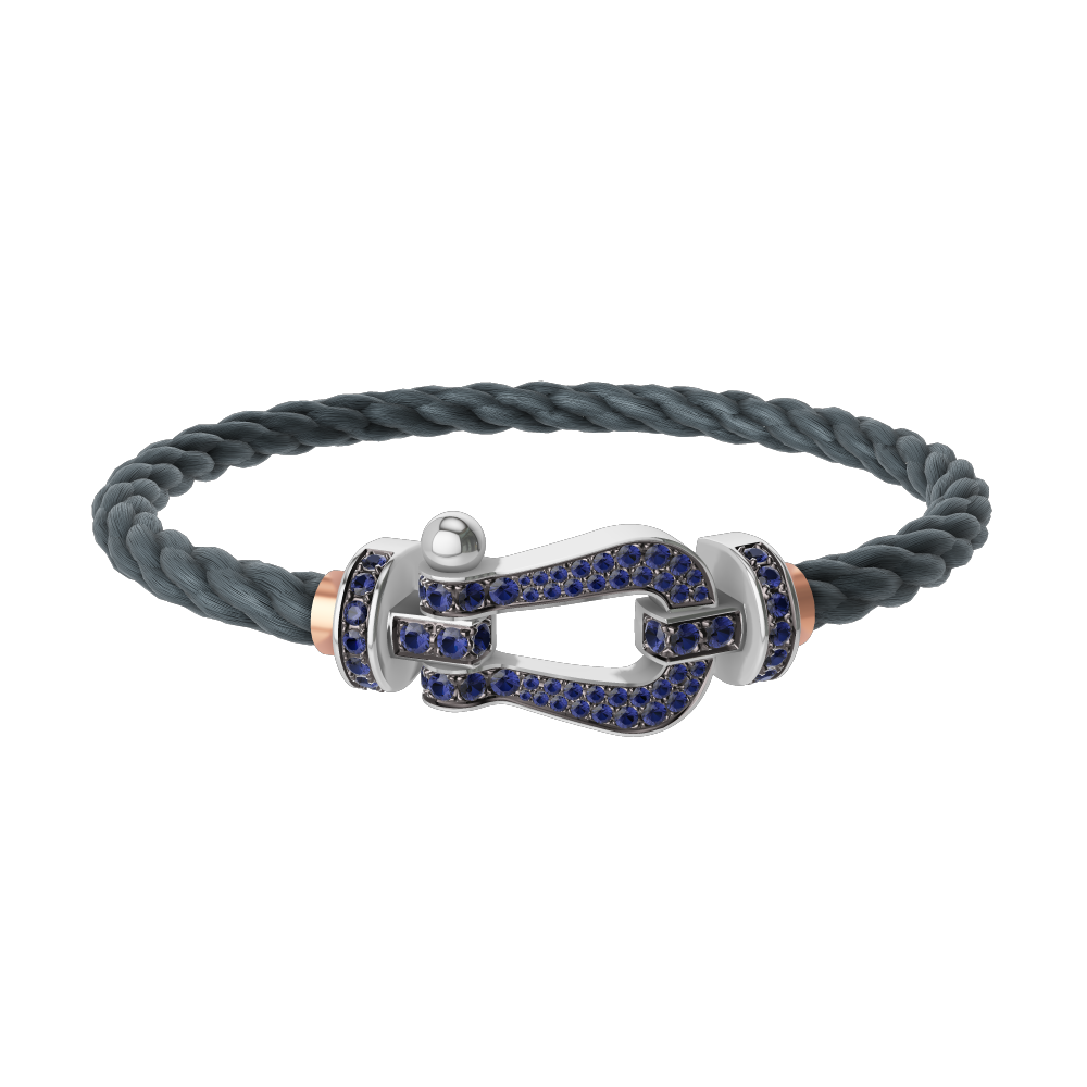 FRED FORCE 10 BRACELET Stainless steel and gold plating WHITE GOLD AND BLUE SAPPHIRES LARGE MODEL